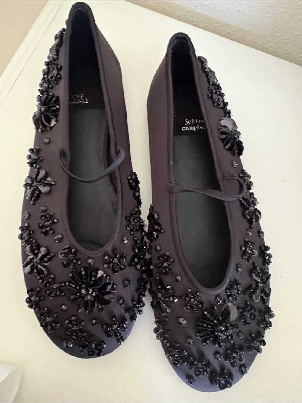 Jeffrey Campbell Black Beaded Floral Ballet Flats